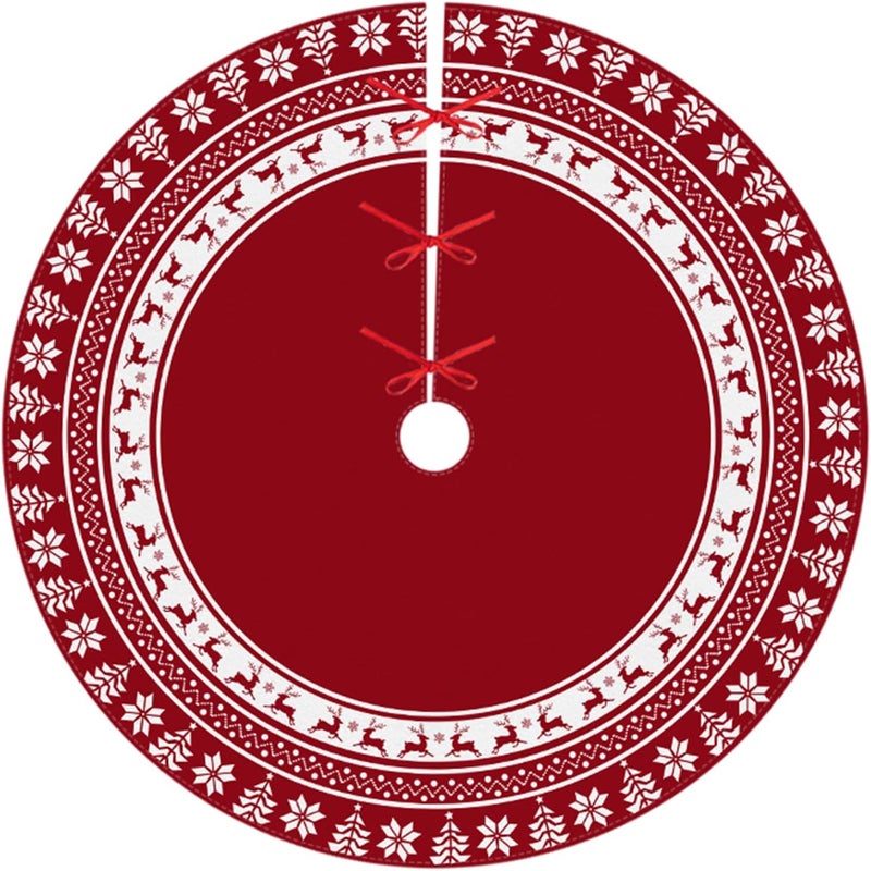Lizuart Christmas Tree Skirt 48 Inches | Red Xmas Tree Skirt with Rustic Snowflake & Reindeer Pattern, Fits 5 to 7 Foot Trees, Perfect Christmas Decorations for Holiday Trees. - Image 2